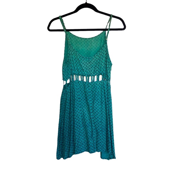 Manaola Hawaii Teal Cut Out Summer Dress Watermark Piko Print Size Small - Picture 9 of 16